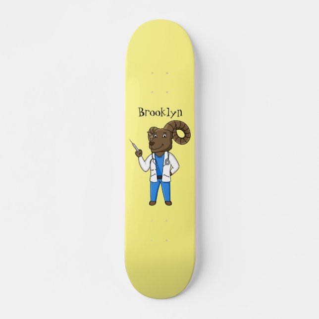Bighorn sheep doctor cartoon illustration skateboard (Front)