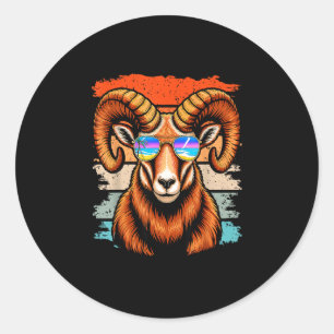 Bighorn sheep mountain retro sunset hiking classic round sticker