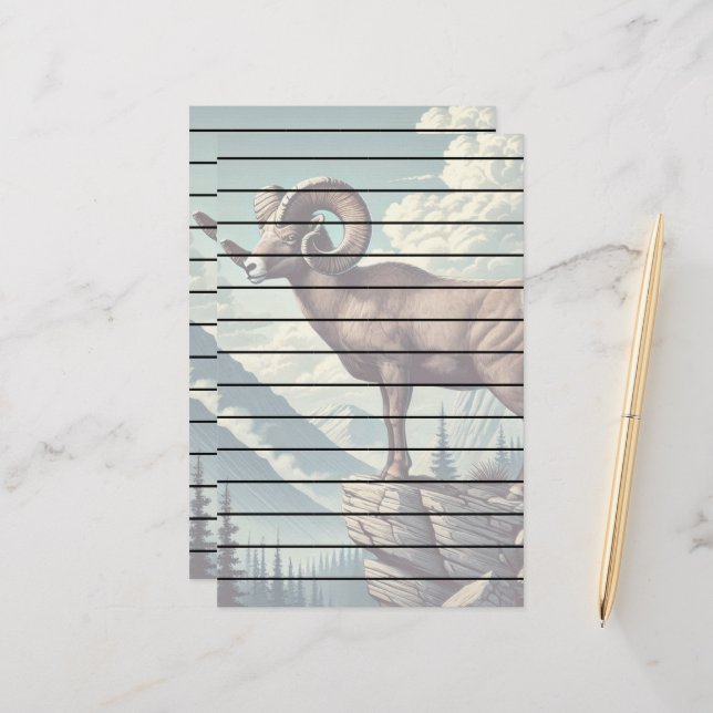 Bighorn Sheep on a Rocky Outcrop Stationery (Front/Back In Situ)