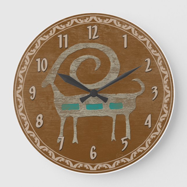 Bighorn Sheep Petroglyph Large Clock (Front)