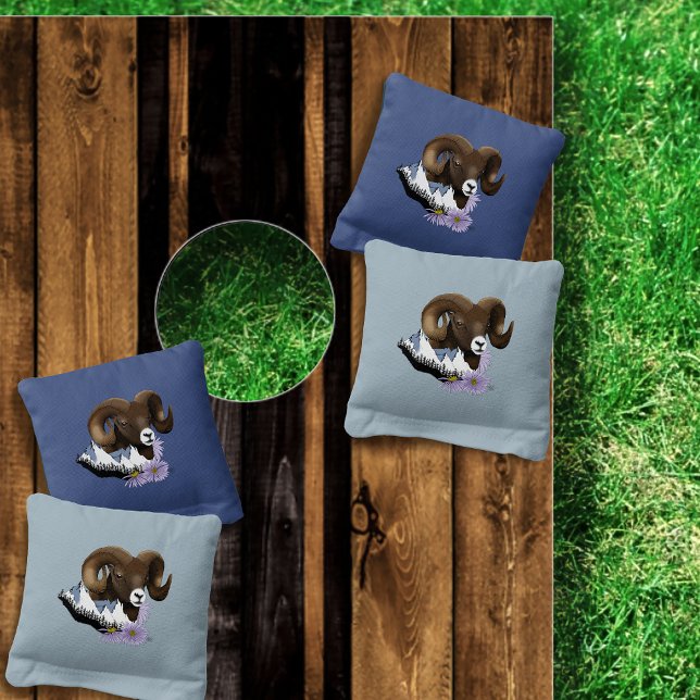 Bighorn Sheep Ram Green Mountains Cornhole Bags (Creator Uploaded)