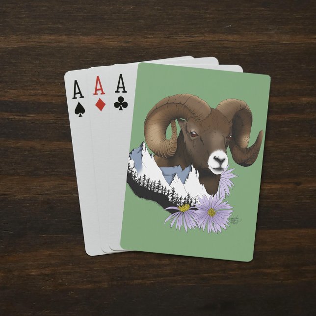 Bighorn Sheep Ram Green Mountains Poker Cards (Creator Uploaded)