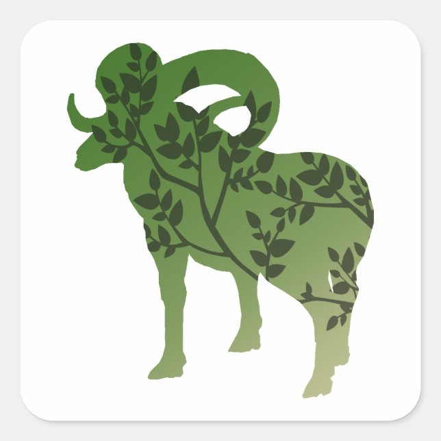 Bighorn Sheep Tree Square Sticker (Front)