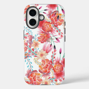 Bight pink coral watercolor trendy floral pattern iPhone 16 case