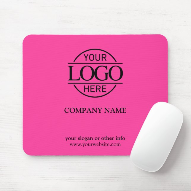 Bight Pink Modern Custom Company Business Logo Mouse Pad (With Mouse)