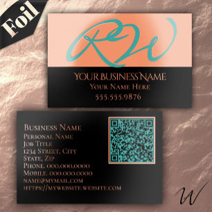 Bigl Bold Monogram in Turquoise on Rosegold Foil Spot Gloss Business Cards
