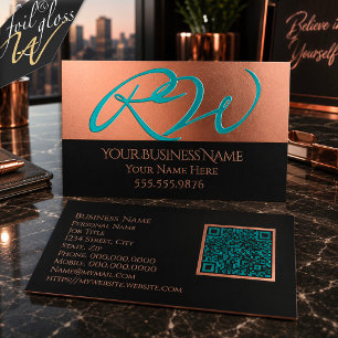 Bigl Bold Monogram in Turquoise on Rosegold Foil Spot Gloss Business Cards