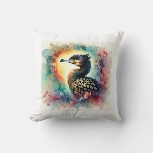 Bigu vbora cormorant 150624AREF126 _ Watercolor Throw Pillow