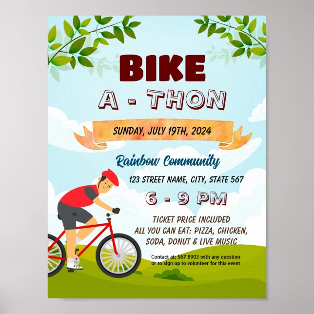 Bike-a-Thon fundraiser flyer poster template (Front)