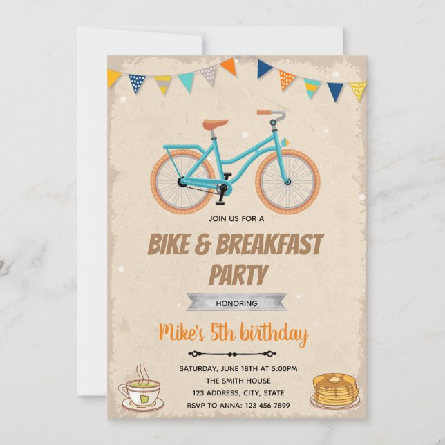 Bike and breafast birthday theme invitation (Front)