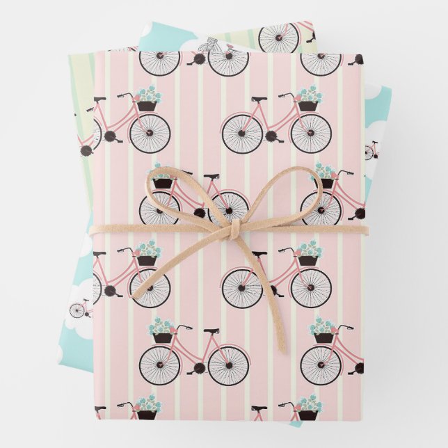 Bike and Flowers Pattern Wrapping Paper Sheets (In situ)