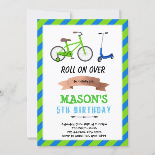Bike and scooter wheel fun party Invitation