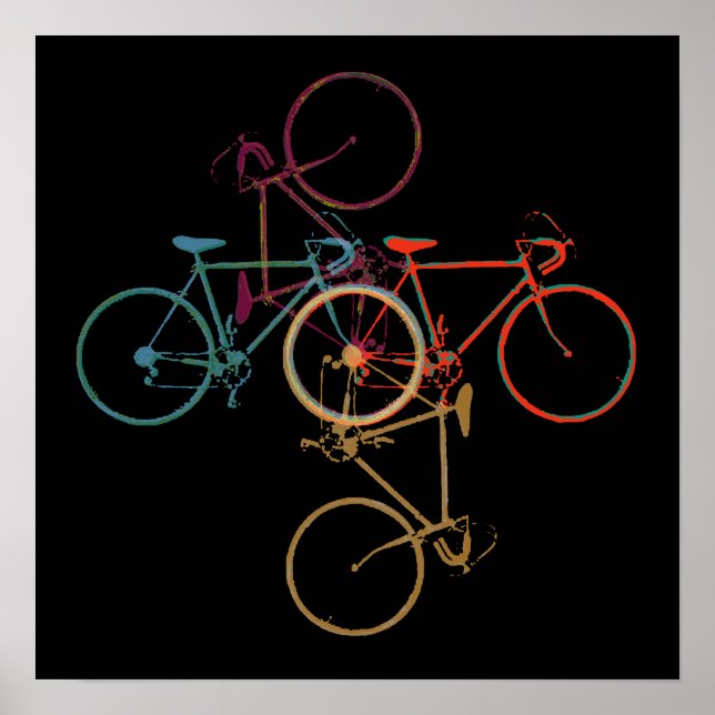 Bike-art / colorful_bikes on black poster (Front)