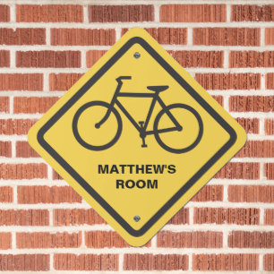 Bike Bicycle Crossing Yellow and Black Warning Metal Sign