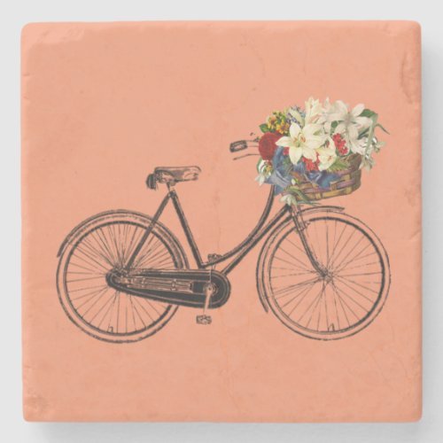 Bike bicycle flower marble coaster pink