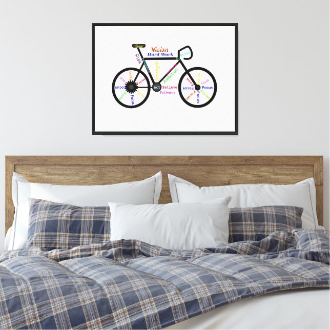 Bike, Bicycle  Sport, Motivational Words & Stripes Canvas Print (Insitu(Bedroom))
