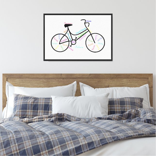 Bike, Bicycle  Sport, Motivational Words & Stripes Canvas Print (Insitu(Bedroom))