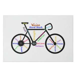 Bike, Bicycle Sport, Motivational Words & Stripes Faux Canvas Print