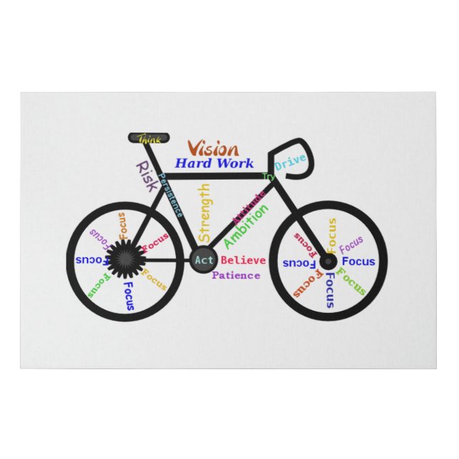 Bike, Bicycle  Sport, Motivational Words & Stripes Faux Canvas Print (Front)