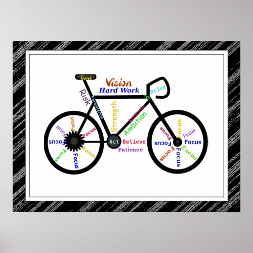 Bike Bicycle  Sport Motivational Words  Stripes Poster