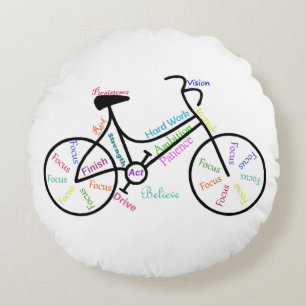 Bike, Bicycle Sport, Motivational Words & Stripes Round Pillow