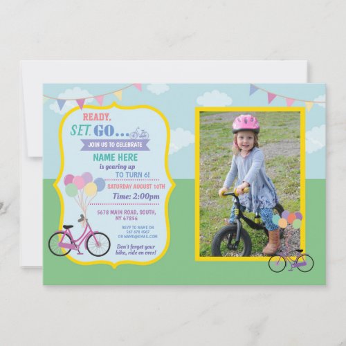 Bike Birthday Bicycle Ride Balloons Party Photo Invitation