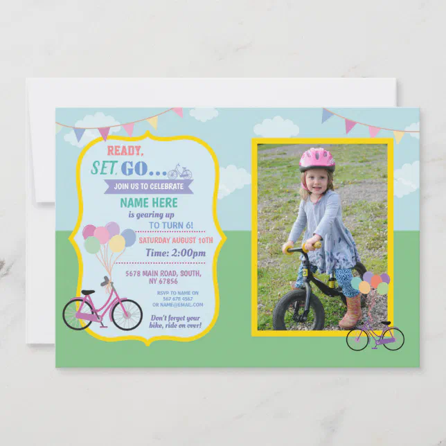 Bike Birthday Bicycle Ride Balloons Party Photo Invitation | Zazzle