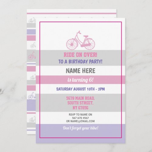 Bike Birthday Bicycle Ride Party Pink Girls Invitation