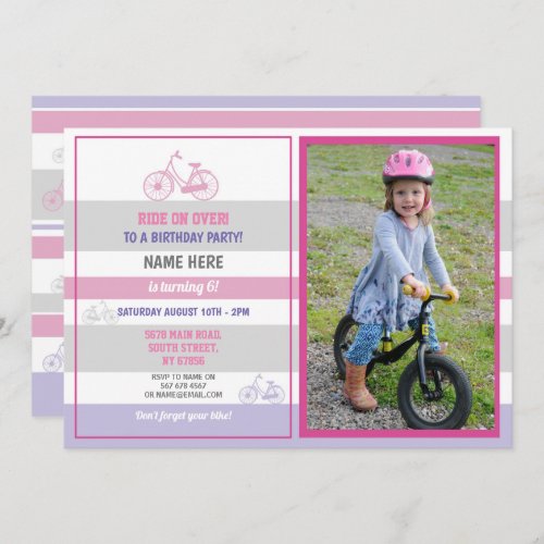 Bike Birthday Bicycle Ride Party Pink Girls Photo Invitation