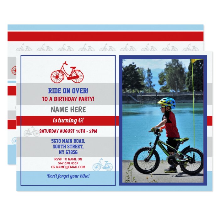 Bike Birthday Bicycle Ride Party Red Boys Photo Invitation | Zazzle.com