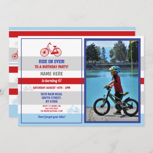 Bike Birthday Bicycle Ride Party Red Boys Photo Invitation