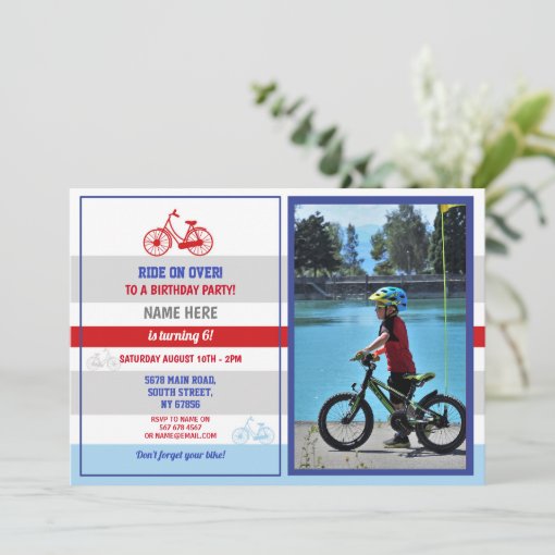 Bike Birthday Bicycle Ride Party Red Boys Photo Invitation | Zazzle