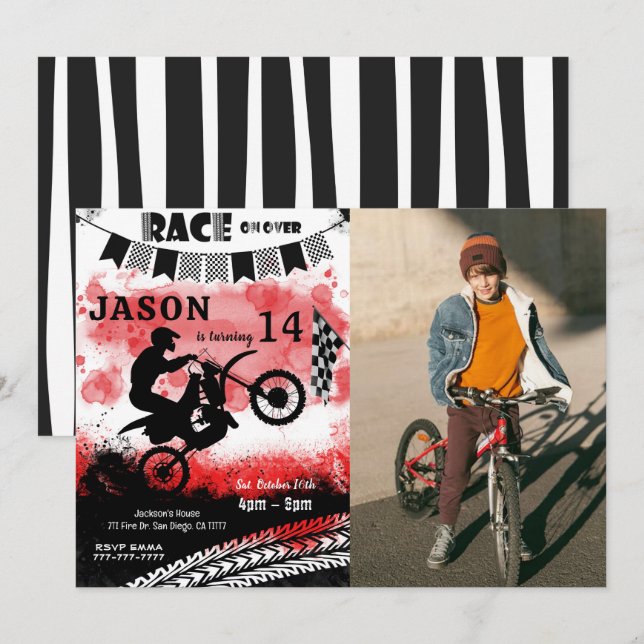 Bike Birthday Photo Invitations  (Front/Back)