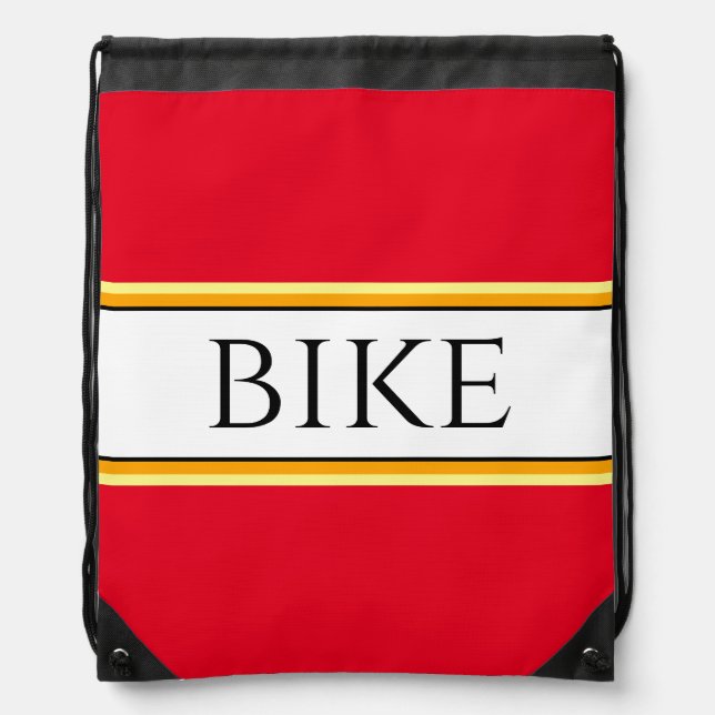 BIKE Bright Sporty Red White Yellow Racing Stripes Drawstring Bag (Front)