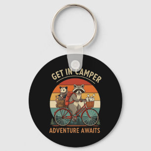 Bike Camping Raccoon Opossum Get In Camper Adventu Keychain