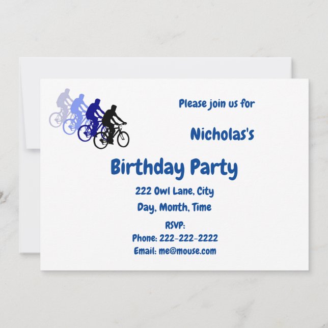 Bike Cycle Biking Custom Birthday Invitation (Back)