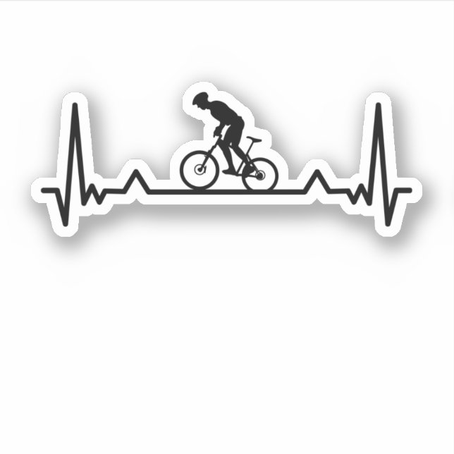 Bike Cycling Heartbeat Line Funny Gifts Sticker (Front)