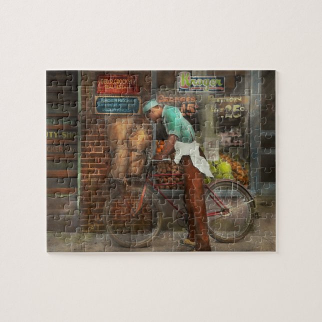 Bike - Delivering groceries 1938 Jigsaw Puzzle (Horizontal)