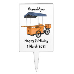 Bike food cart cartoon illustration cake topper