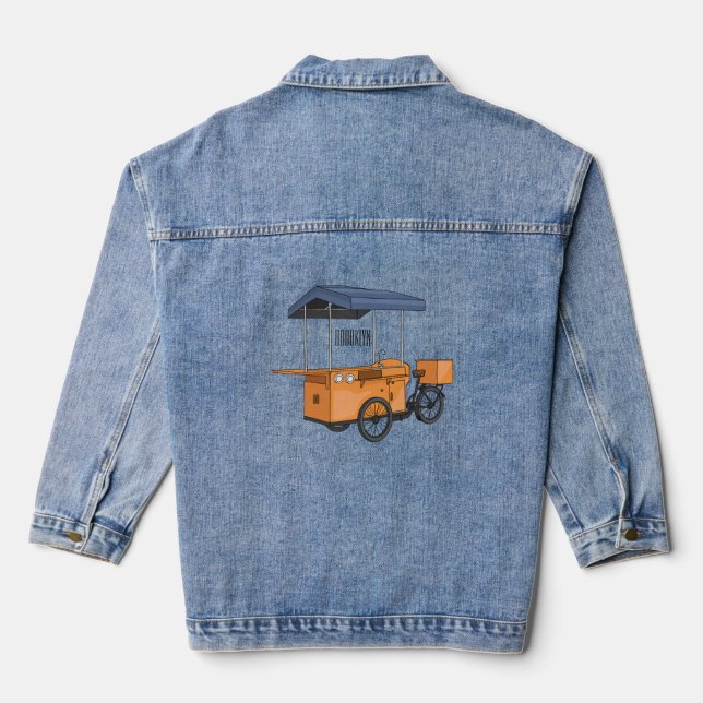 Bike food cart cartoon illustration denim jacket (Back)