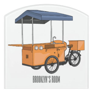 Bike food cart cartoon illustration door sign