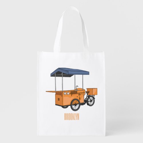 Bike food cart cartoon illustration grocery bag