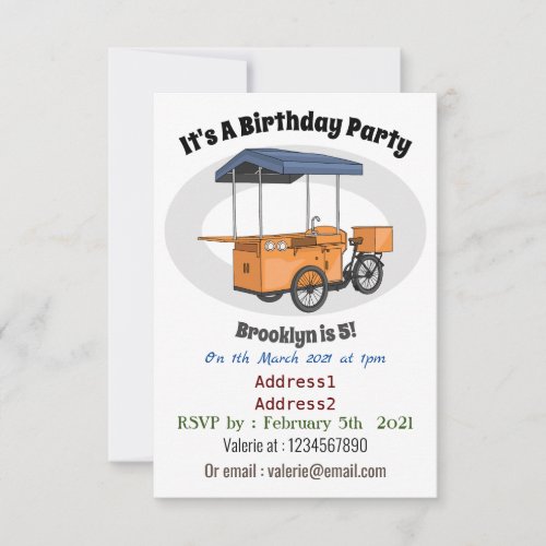 Bike food cart cartoon illustration  invitation