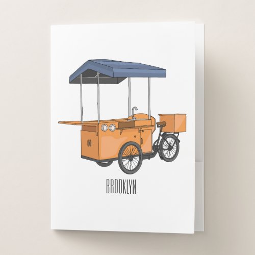 Bike food cart cartoon illustration pocket folder