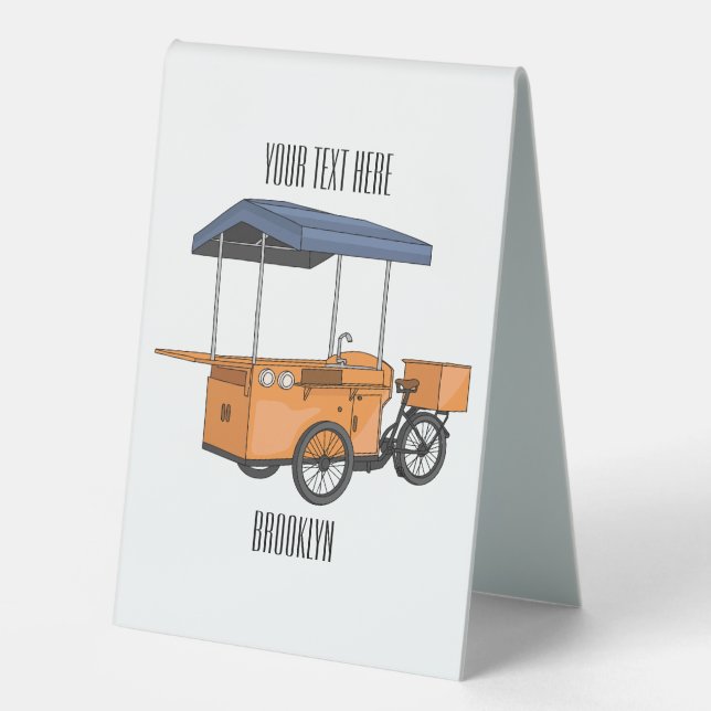 Bike food cart cartoon illustration table tent (Front)