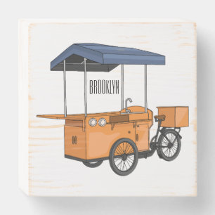 Bike food cart cartoon illustration wooden box sign