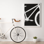 Bike Front Black and White Silhouette  Poster<br><div class="desc">This contemporary style poster features an oversized white bicycle front silhouette on a black background creating a geometric,  modern look. The background color can easily be changed by clicking "Edit Design". This print is shown in a white frame (not included).</div>
