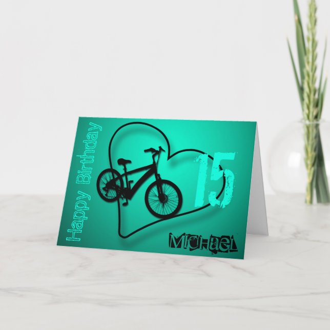 Bike Heart 15th Birthday personalized Greeting C Card (Front)