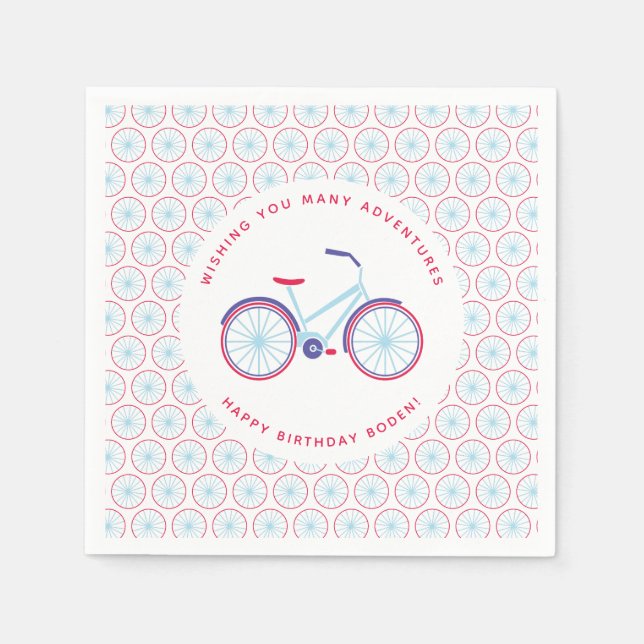 Bike Illustrated Modern Personalized Party Napkin (Front)