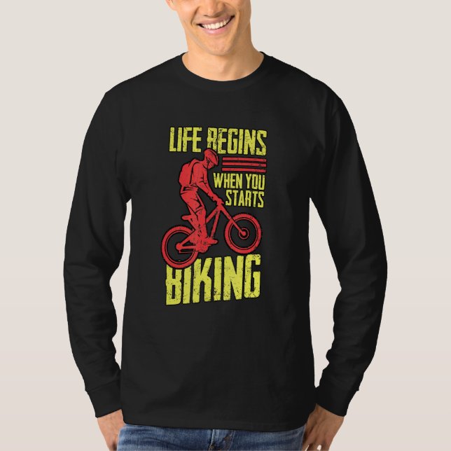 Bike Lock Life Begins When You Starts Biking Bicyc T-Shirt (Front)